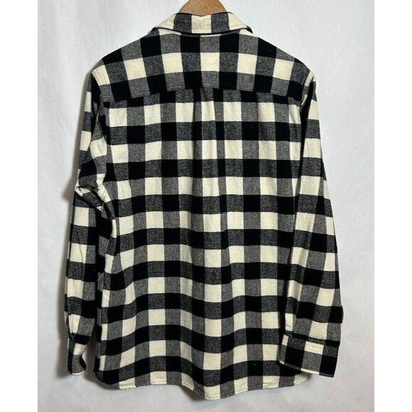 LL BEAN Heavy Chamois Plaid Shirt M Black White 100% Cotton Button Up 277981 - Picture 3 of 5